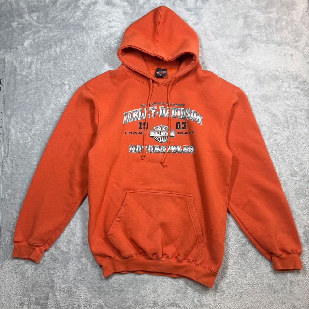 Harley-Davidson Hoodie Mens M Orange Barnett El Paso Texas Eagle Graphic Y2K